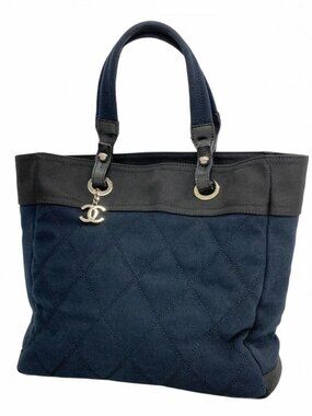 Chanel Tote Paris Biarritz Canvas Navy Black Silver